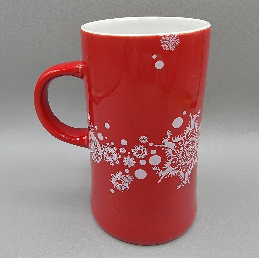 Vintage Caribou Coffee Tall Red Holiday Snowflake Mug Original Retired Logo